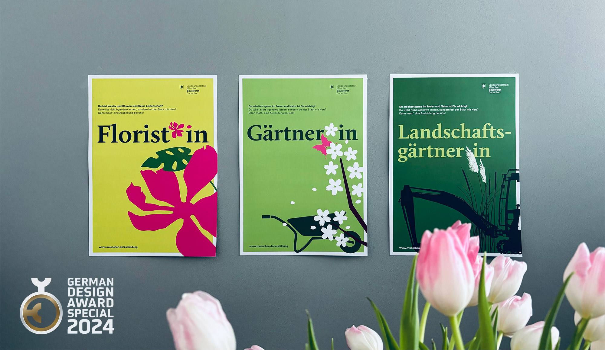 Plakatserie "grüne Ausbildungsberufe" Stadt München, German Design Award Special Mention